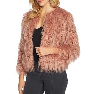 1.STATE Pink Cropped Faux Fur Jacket Shaggy Glam Coat Women's M